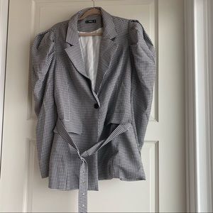 Shein Plus Puff Sleeved Gingham Belted Blazer SZ 16 (2XL)